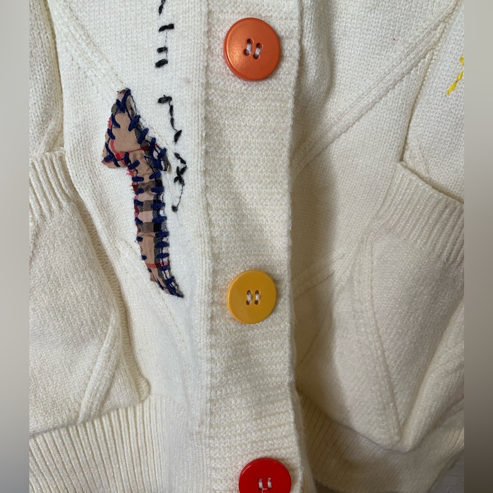 Embroidered V Neck Cardigan Size S Artsy Chunky E Girl Teacher Schoolgirl Unique - Picture 7 of 12